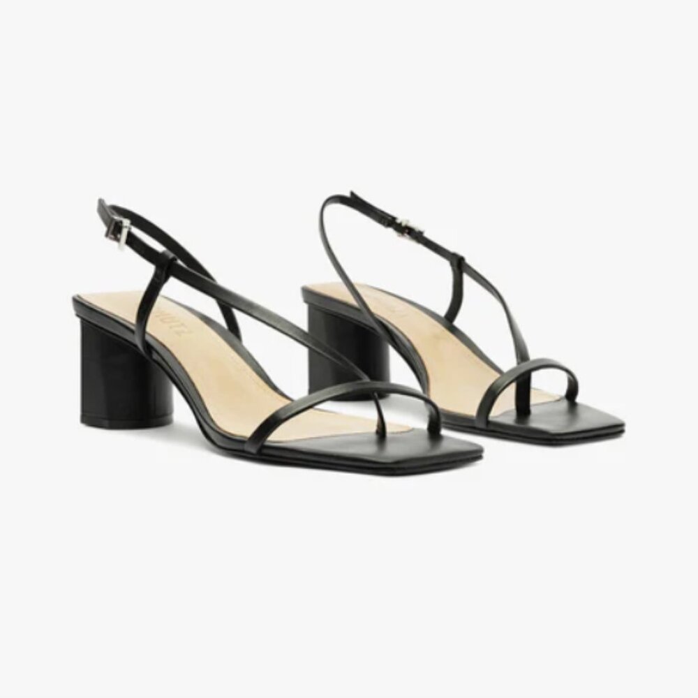 SCHUTZ Black Strappy Block Heel Sandals